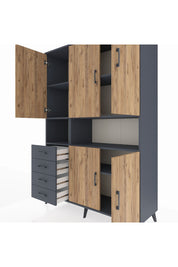 Hyperion Dolap 7 Raflı 4 Çekmeceli 5 Kapaklı 132x44x195 Antrasit-Çam/Antrasit