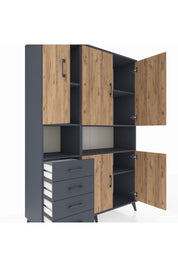 Hyperion Dolap 7 Raflı 4 Çekmeceli 5 Kapaklı 132x44x195 Antrasit-Çam/Antrasit