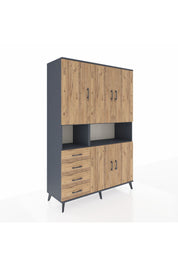 Hyperion Dolap 7 Raflı 4 Çekmeceli 5 Kapaklı 132x44x195 Antrasit-Çam/Çam