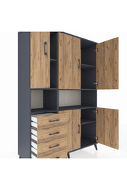 Hyperion Dolap 7 Raflı 4 Çekmeceli 5 Kapaklı 132x44x195 Antrasit-Çam/Çam