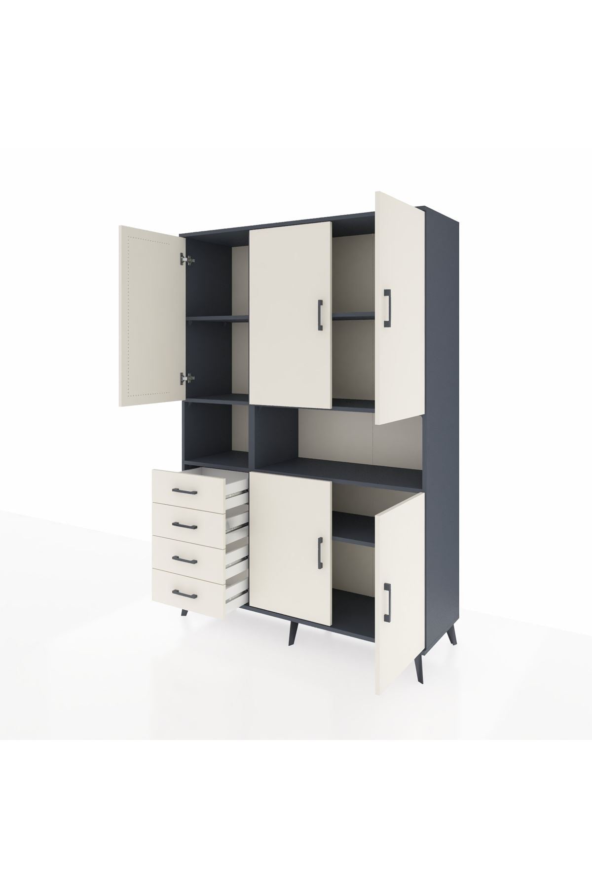 Hyperion Dolap 7 Raflı 4 Çekmeceli 5 Kapaklı 132x44x195 Antrasit-Aytaşı/Aytaşı
