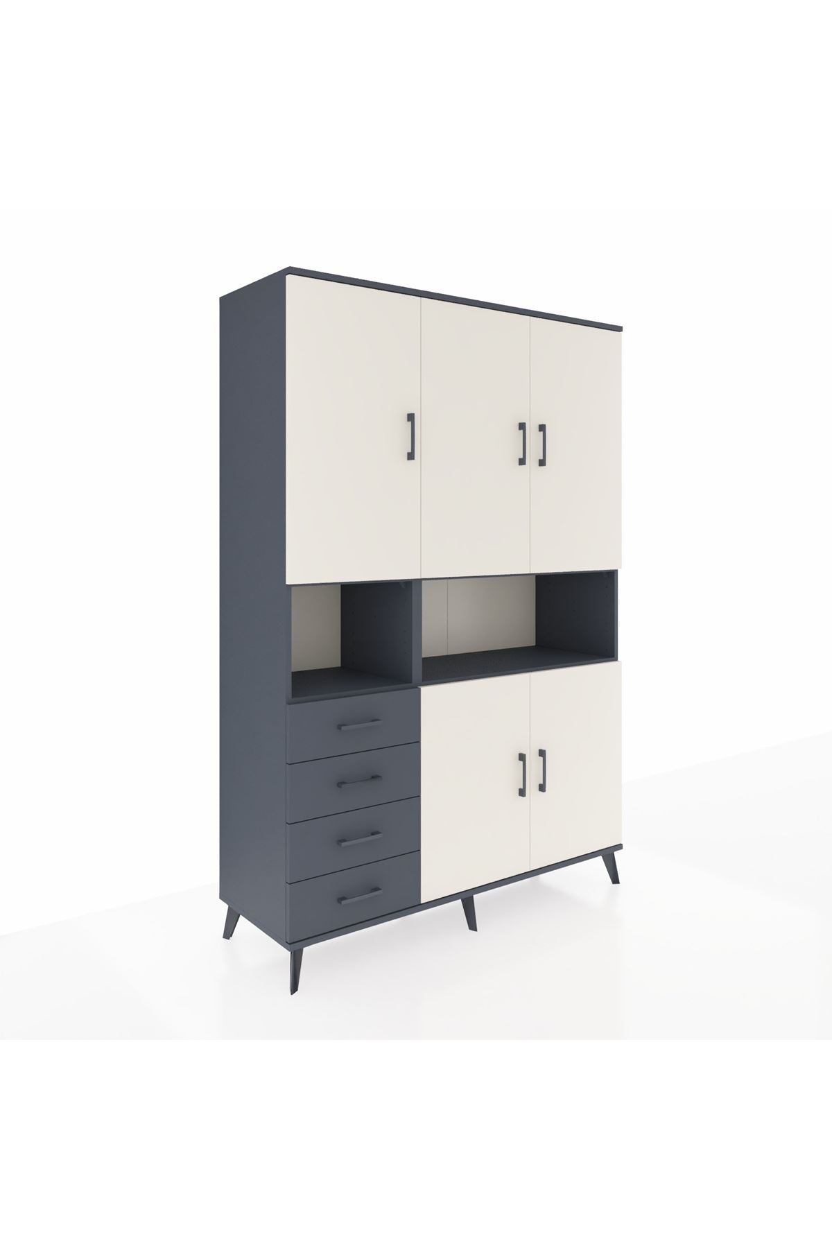 Hyperion Dolap 7 Raflı 4 Çekmeceli 5 Kapaklı 132x44x195 Antrasit-Aytaşı/Antrasit