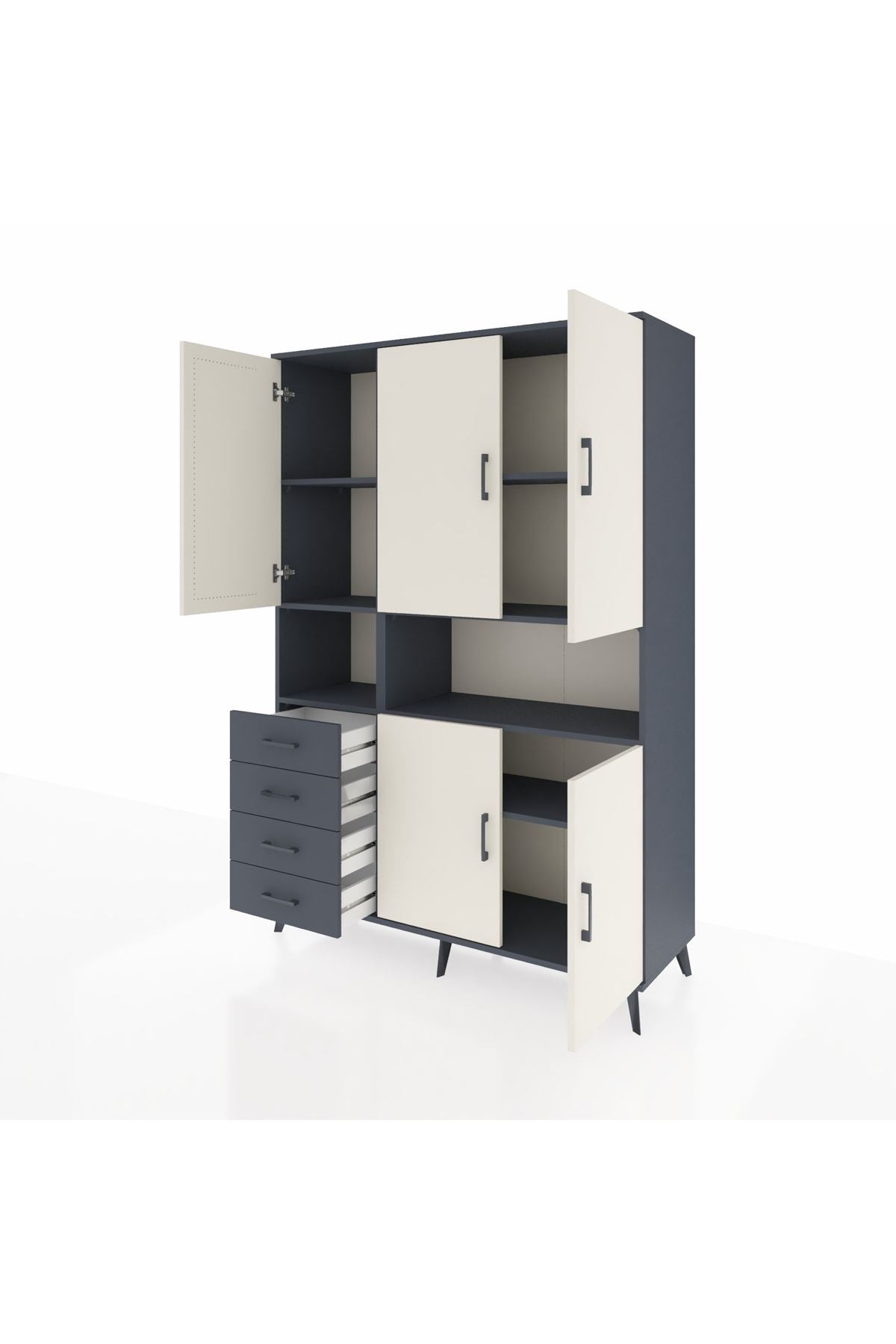 Hyperion Dolap 7 Raflı 4 Çekmeceli 5 Kapaklı 132x44x195 Antrasit-Aytaşı/Antrasit
