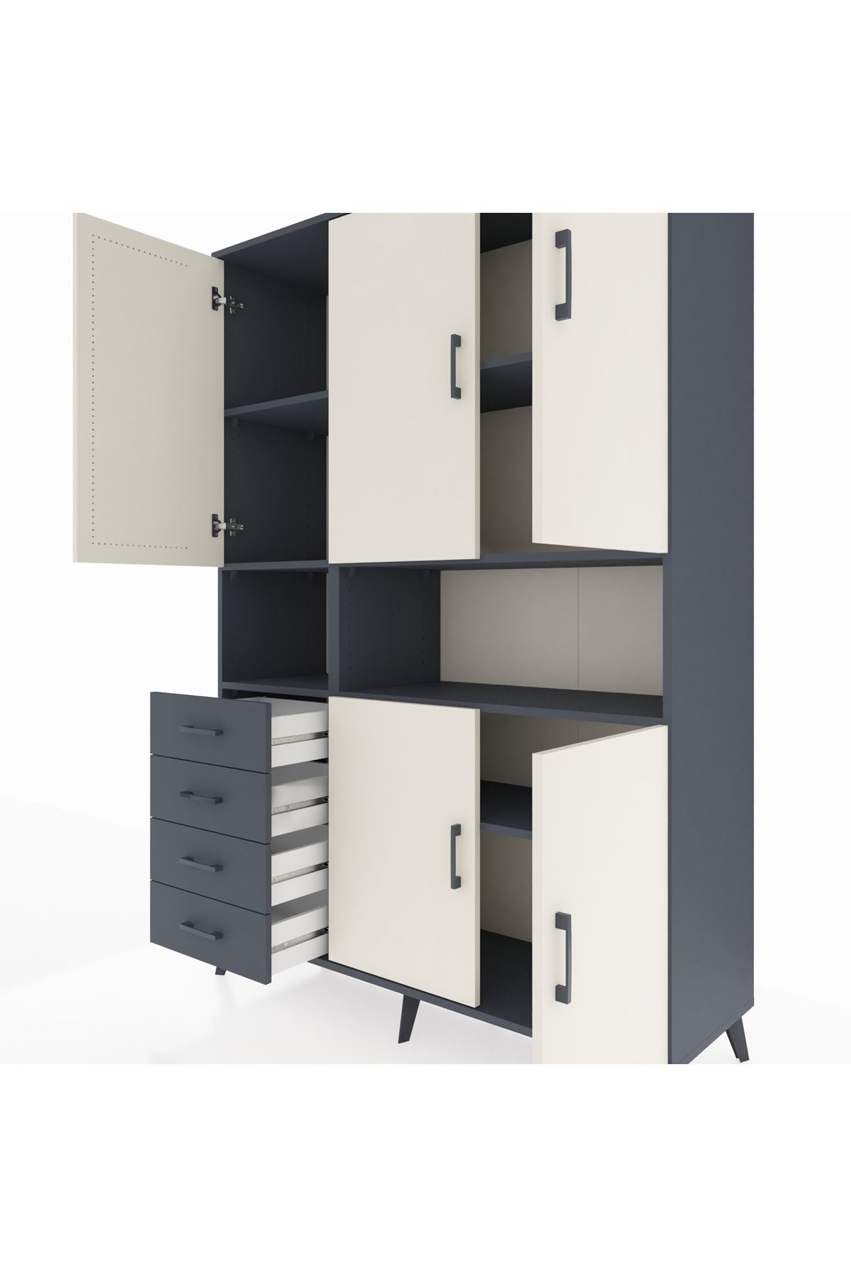 Hyperion Dolap 7 Raflı 4 Çekmeceli 5 Kapaklı 132x44x195 Antrasit-Aytaşı/Antrasit