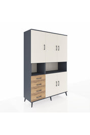 Hyperion Dolap 7 Raflı 4 Çekmeceli 5 Kapaklı 132x44x195 Antrasit-Aytaşı/Çam