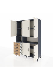 Hyperion Dolap 7 Raflı 4 Çekmeceli 5 Kapaklı 132x44x195 Antrasit-Aytaşı/Çam