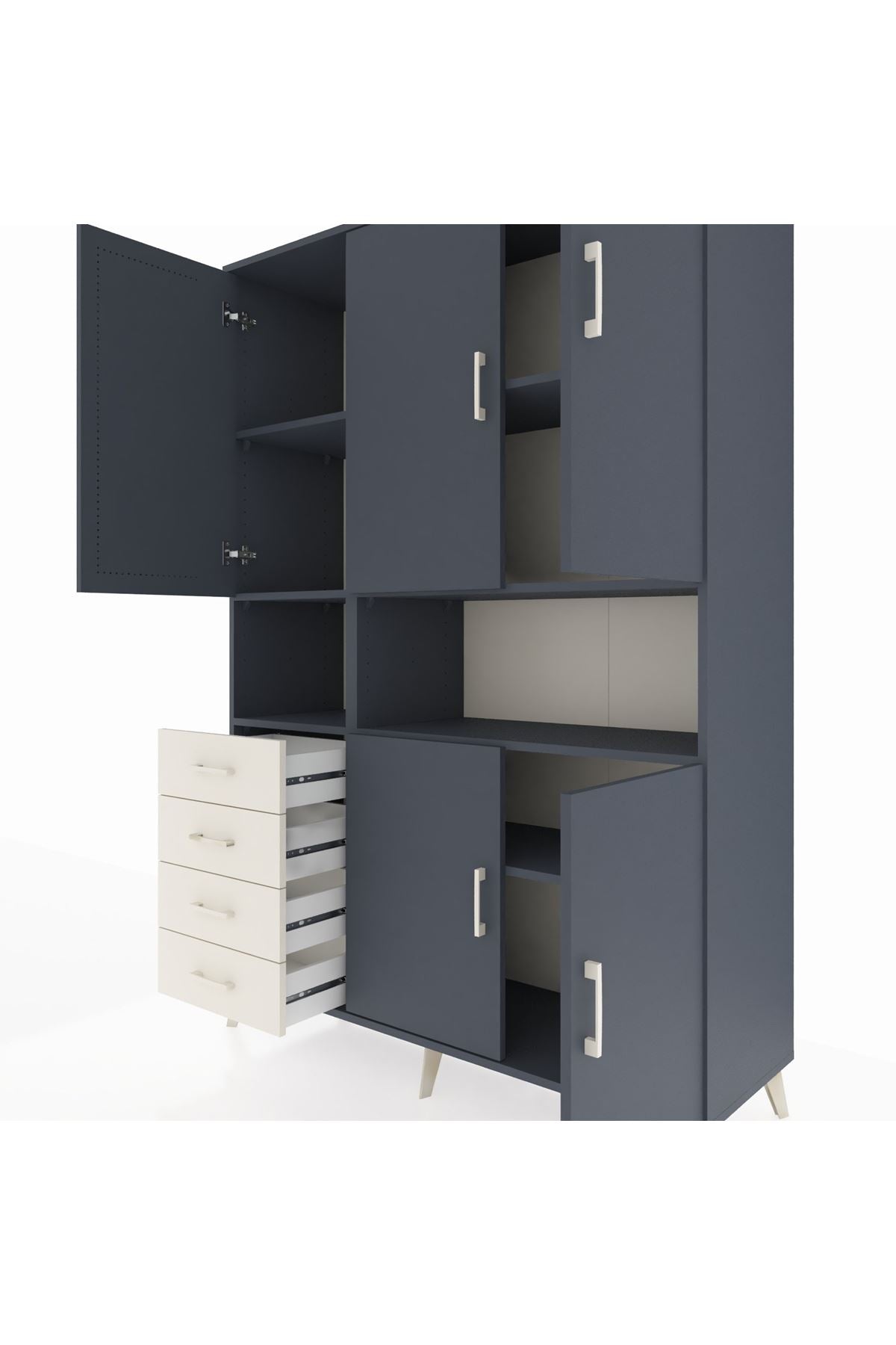 Hyperion Dolap 7 Raflı 4 Çekmeceli 5 Kapaklı 132x44x195 Antrasit-Antrasit/Aytaşı