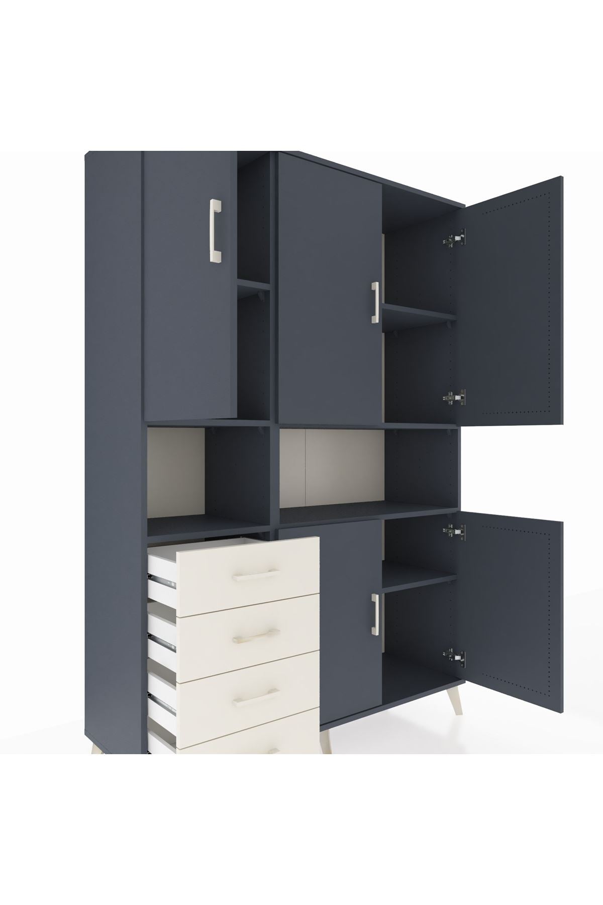 Hyperion Dolap 7 Raflı 4 Çekmeceli 5 Kapaklı 132x44x195 Antrasit-Antrasit/Aytaşı