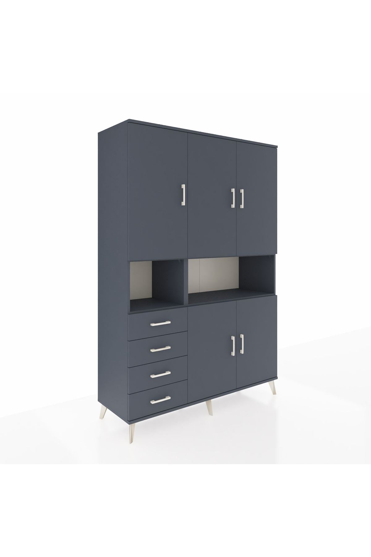 Hyperion Dolap 7 Raflı 4 Çekmeceli 5 Kapaklı 132x44x195 Antrasit-Antrasit/Antrasit