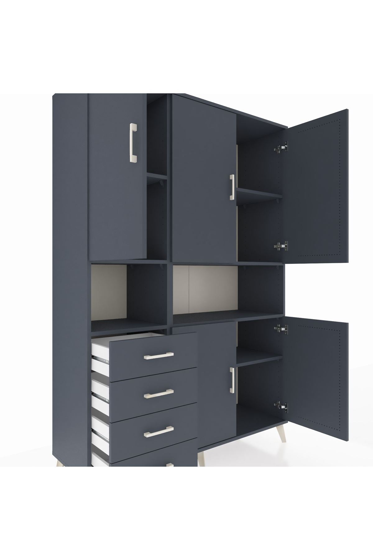 Hyperion Dolap 7 Raflı 4 Çekmeceli 5 Kapaklı 132x44x195 Antrasit-Antrasit/Antrasit