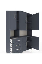 Hyperion Dolap 7 Raflı 4 Çekmeceli 5 Kapaklı 132x44x195 Antrasit-Antrasit/Antrasit