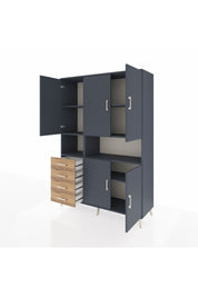 Hyperion Dolap 7 Raflı 4 Çekmeceli 5 Kapaklı 132x44x195 Antrasit-Antrasit/Çam