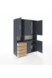 Hyperion Dolap 7 Raflı 4 Çekmeceli 5 Kapaklı 132x44x195 Antrasit-Antrasit/Çam