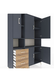 Hyperion Dolap 7 Raflı 4 Çekmeceli 5 Kapaklı 132x44x195 Antrasit-Antrasit/Çam