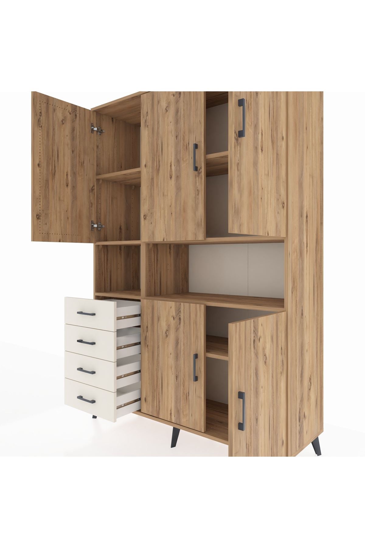 Hyperion Dolap 7 Raflı 4 Çekmeceli 5 Kapaklı 132x44x195 Çam-Çam/Aytaşı