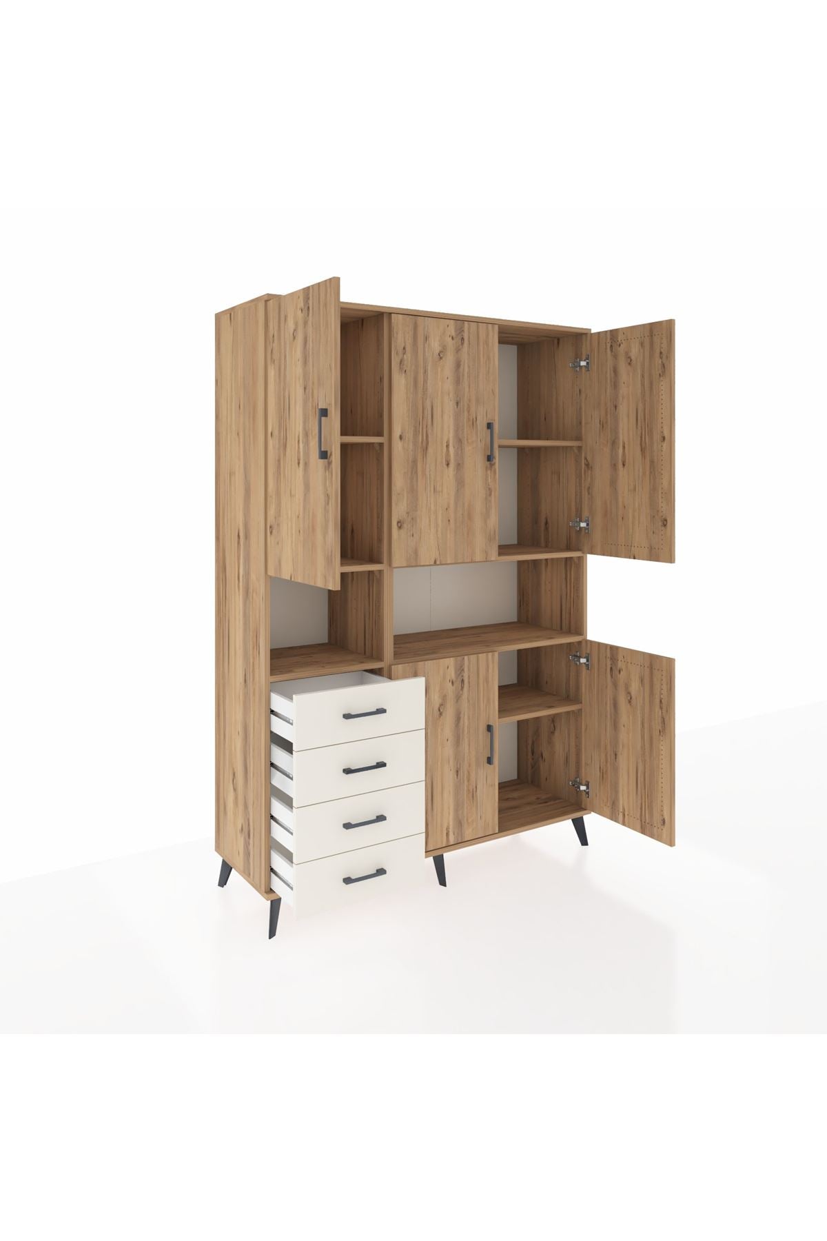 Hyperion Dolap 7 Raflı 4 Çekmeceli 5 Kapaklı 132x44x195 Çam-Çam/Aytaşı