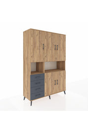 Hyperion Dolap 7 Raflı 4 Çekmeceli 5 Kapaklı 132x44x195 Çam-Çam/Antrasit