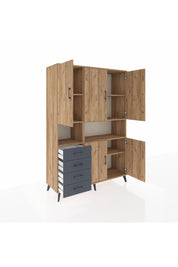 Hyperion Dolap 7 Raflı 4 Çekmeceli 5 Kapaklı 132x44x195 Çam-Çam/Antrasit