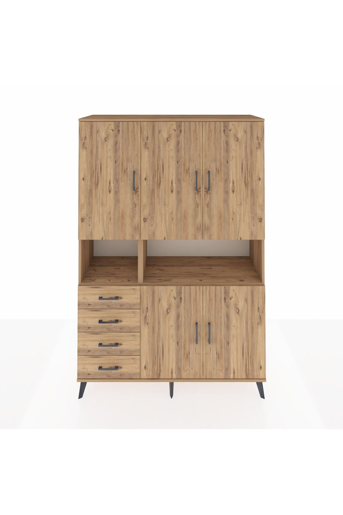 Hyperion Dolap 7 Raflı 4 Çekmeceli 5 Kapaklı 132x44x195 Çam-Çam/Çam