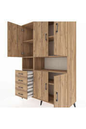 Hyperion Dolap 7 Raflı 4 Çekmeceli 5 Kapaklı 132x44x195 Çam-Çam/Çam