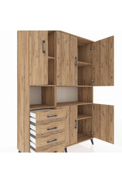Hyperion Dolap 7 Raflı 4 Çekmeceli 5 Kapaklı 132x44x195 Çam-Çam/Çam