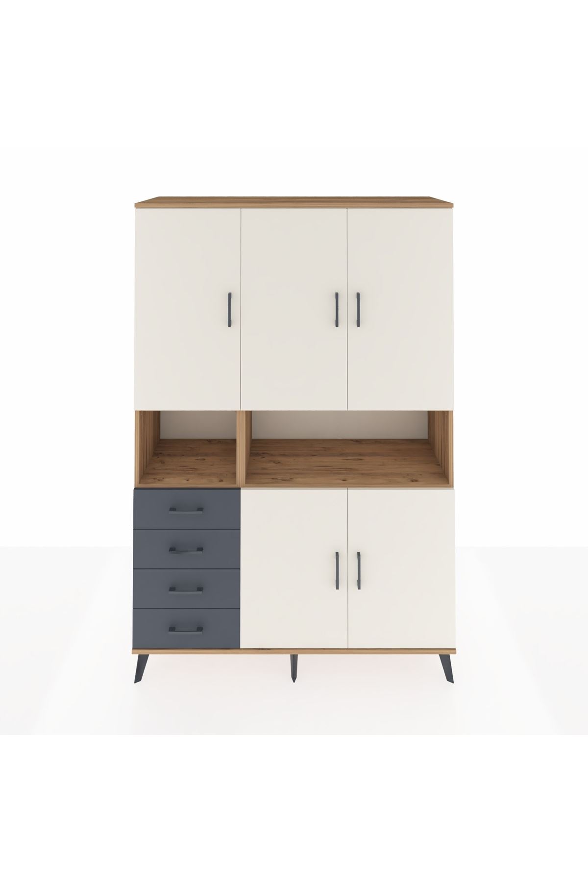 Hyperion Dolap 7 Raflı 4 Çekmeceli 5 Kapaklı 132x44x195 Çam-Aytaşı/Antrasit