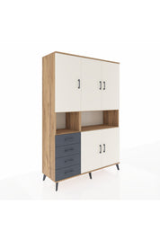 Hyperion Dolap 7 Raflı 4 Çekmeceli 5 Kapaklı 132x44x195 Çam-Aytaşı/Antrasit