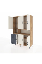 Hyperion Dolap 7 Raflı 4 Çekmeceli 5 Kapaklı 132x44x195 Çam-Aytaşı/Antrasit