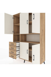 Hyperion Dolap 7 Raflı 4 Çekmeceli 5 Kapaklı 132x44x195 Çam-Aytaşı/Çam