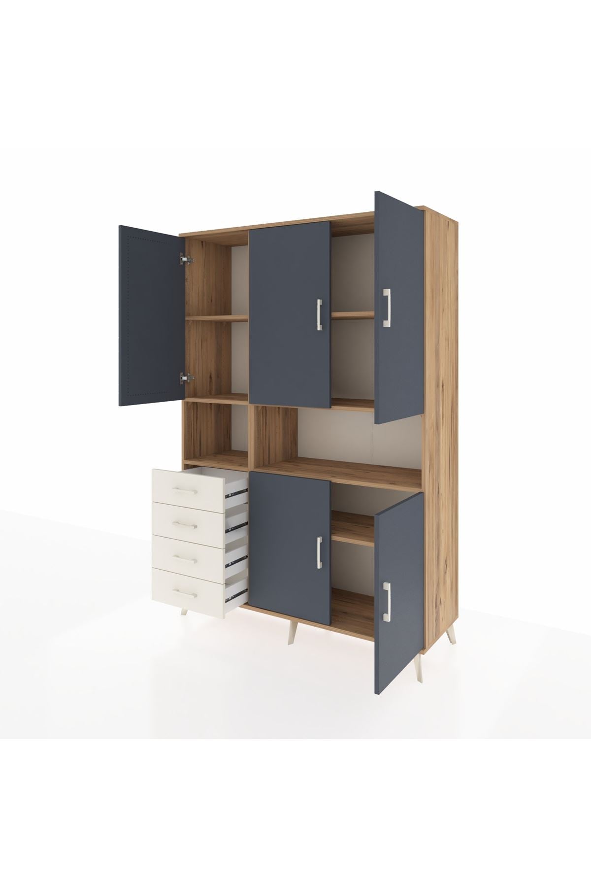 Hyperion Dolap 7 Raflı 4 Çekmeceli 5 Kapaklı 132x44x195 Çam-Antrasit/Aytaşı