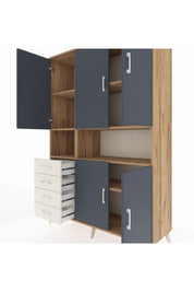 Hyperion Dolap 7 Raflı 4 Çekmeceli 5 Kapaklı 132x44x195 Çam-Antrasit/Aytaşı