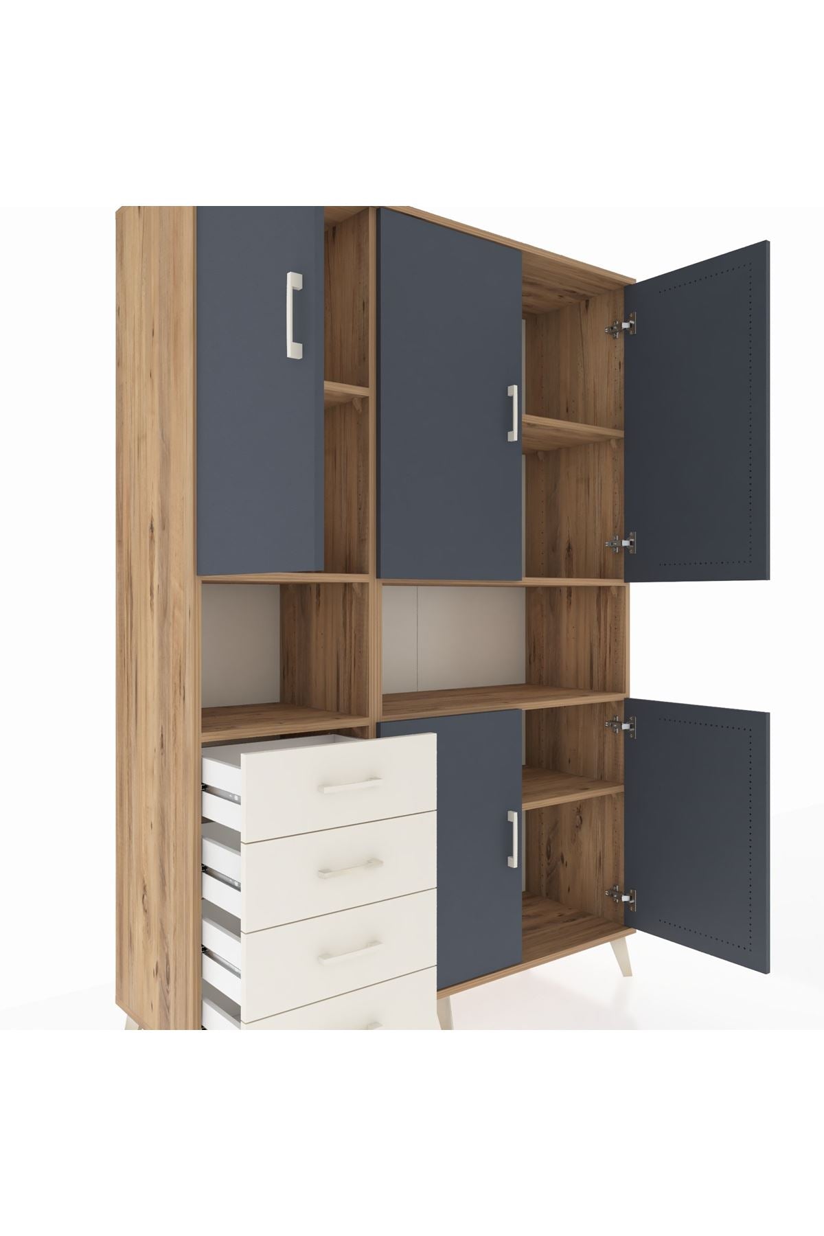 Hyperion Dolap 7 Raflı 4 Çekmeceli 5 Kapaklı 132x44x195 Çam-Antrasit/Aytaşı