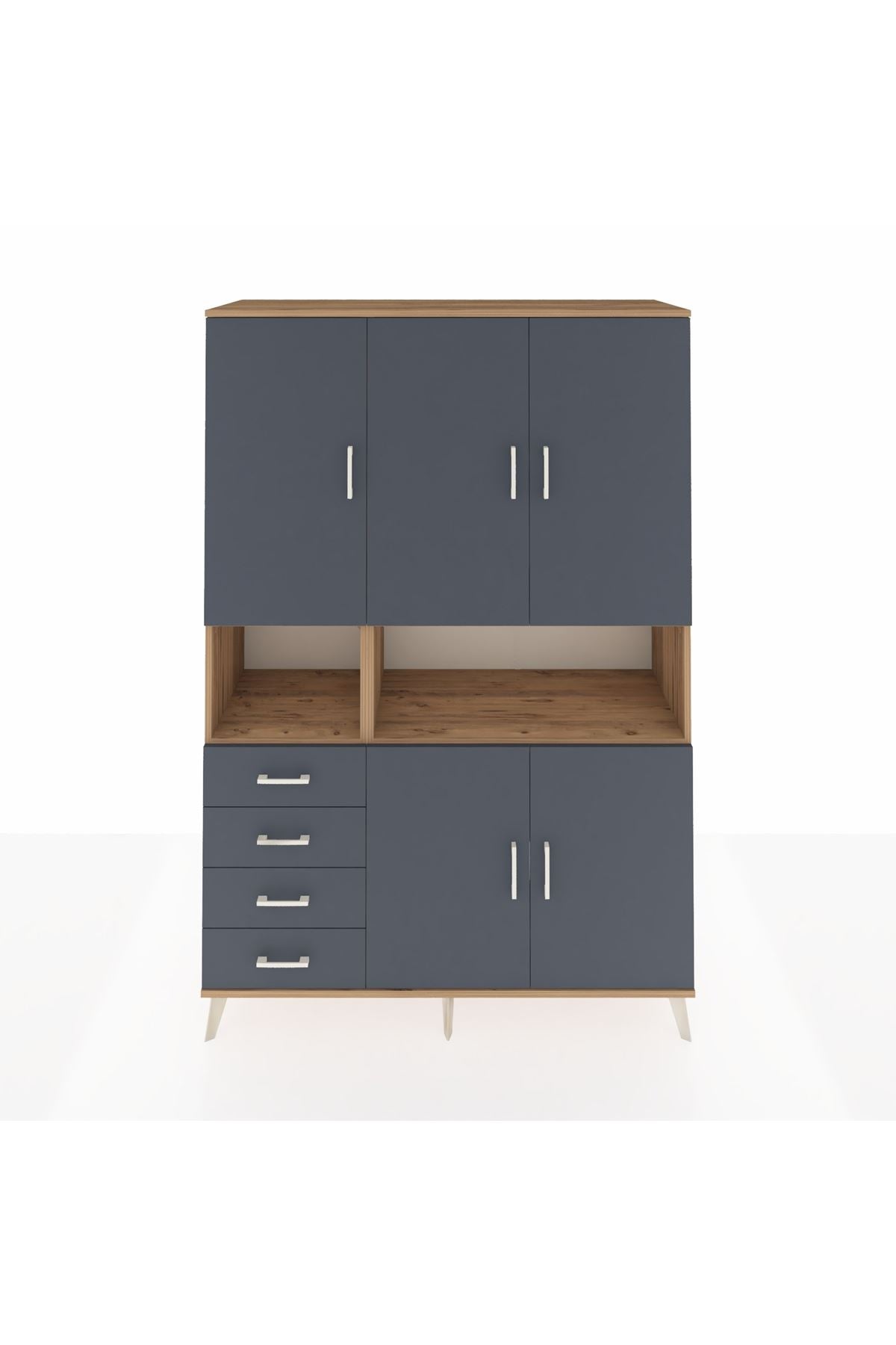 Hyperion Dolap 7 Raflı 4 Çekmeceli 5 Kapaklı 132x44x195 Çam-Antrasit/Antrasit