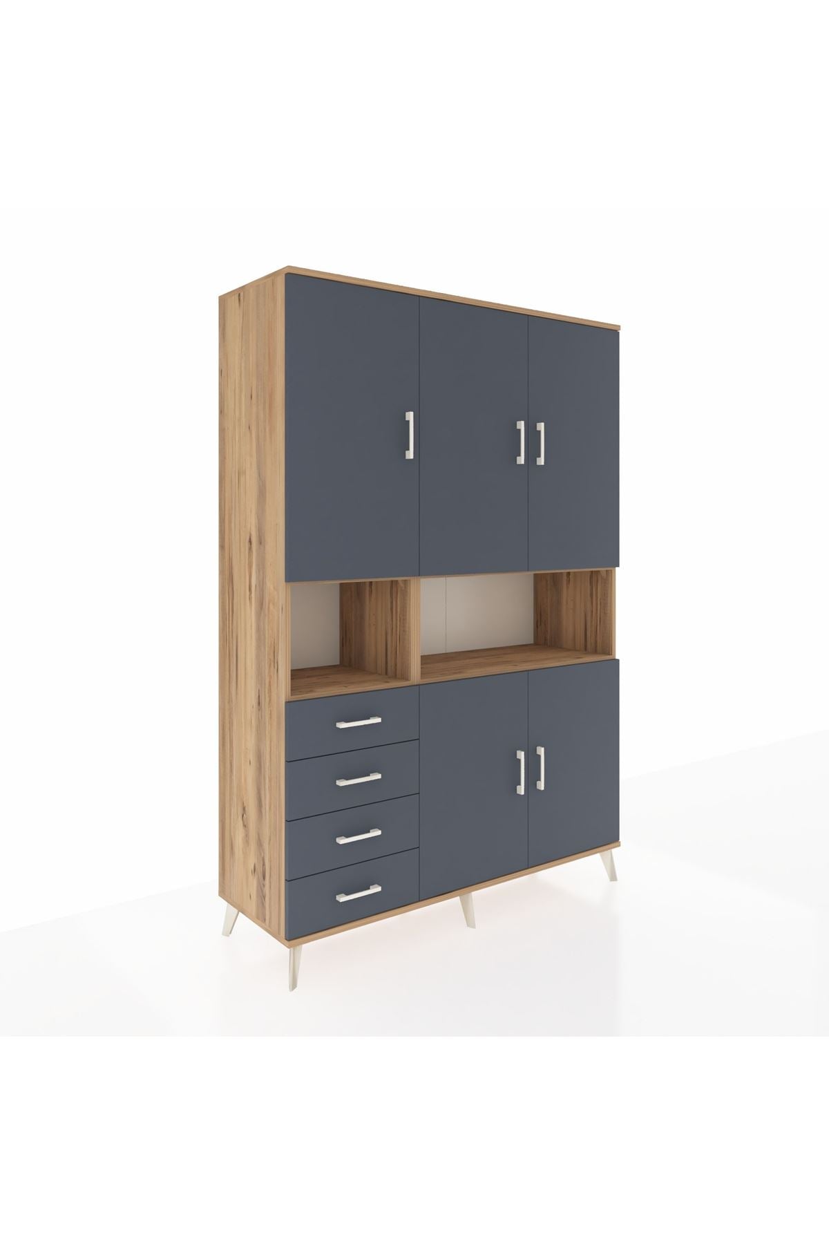 Hyperion Dolap 7 Raflı 4 Çekmeceli 5 Kapaklı 132x44x195 Çam-Antrasit/Antrasit