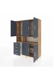 Hyperion Dolap 7 Raflı 4 Çekmeceli 5 Kapaklı 132x44x195 Çam-Antrasit/Antrasit