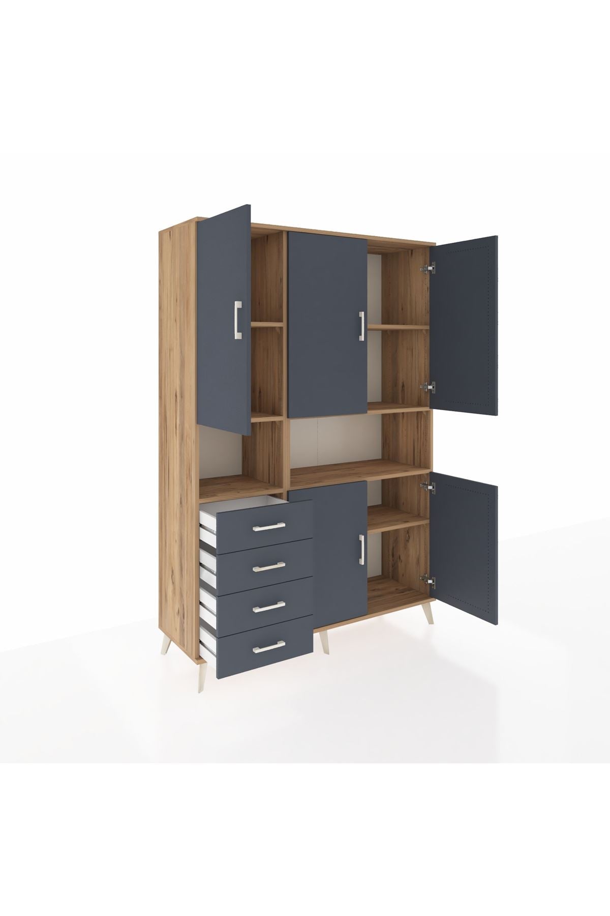 Hyperion Dolap 7 Raflı 4 Çekmeceli 5 Kapaklı 132x44x195 Çam-Antrasit/Antrasit