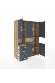 Hyperion Dolap 7 Raflı 4 Çekmeceli 5 Kapaklı 132x44x195 Çam-Antrasit/Antrasit