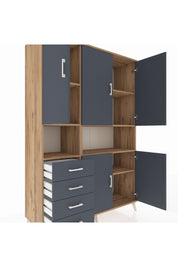 Hyperion Dolap 7 Raflı 4 Çekmeceli 5 Kapaklı 132x44x195 Çam-Antrasit/Antrasit