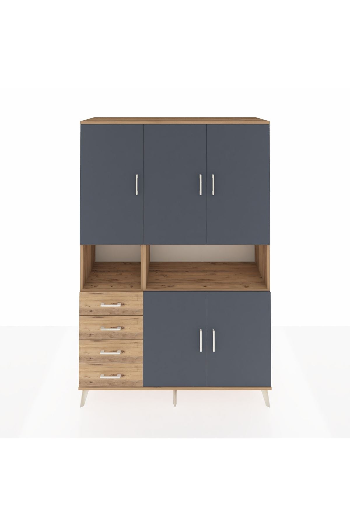 Hyperion Dolap 7 Raflı 4 Çekmeceli 5 Kapaklı 132x44x195 Çam-Antrasit/Çam