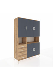 Hyperion Dolap 7 Raflı 4 Çekmeceli 5 Kapaklı 132x44x195 Çam-Antrasit/Çam