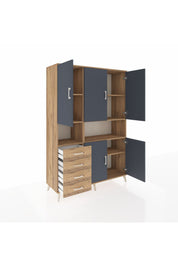 Hyperion Dolap 7 Raflı 4 Çekmeceli 5 Kapaklı 132x44x195 Çam-Antrasit/Çam
