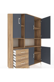Hyperion Dolap 7 Raflı 4 Çekmeceli 5 Kapaklı 132x44x195 Çam-Antrasit/Çam