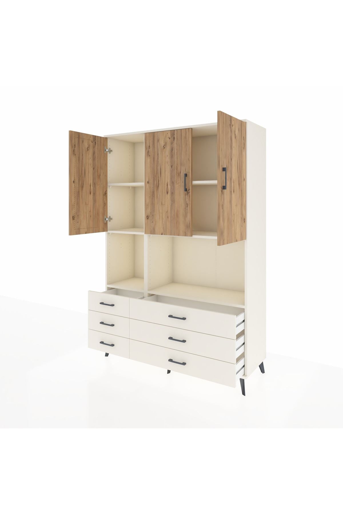 Hyperion Dolap 6 Raflı 6 Çekmeceli 3 Kapaklı 132x44x195 Aytaşı-Çam/Aytaşı