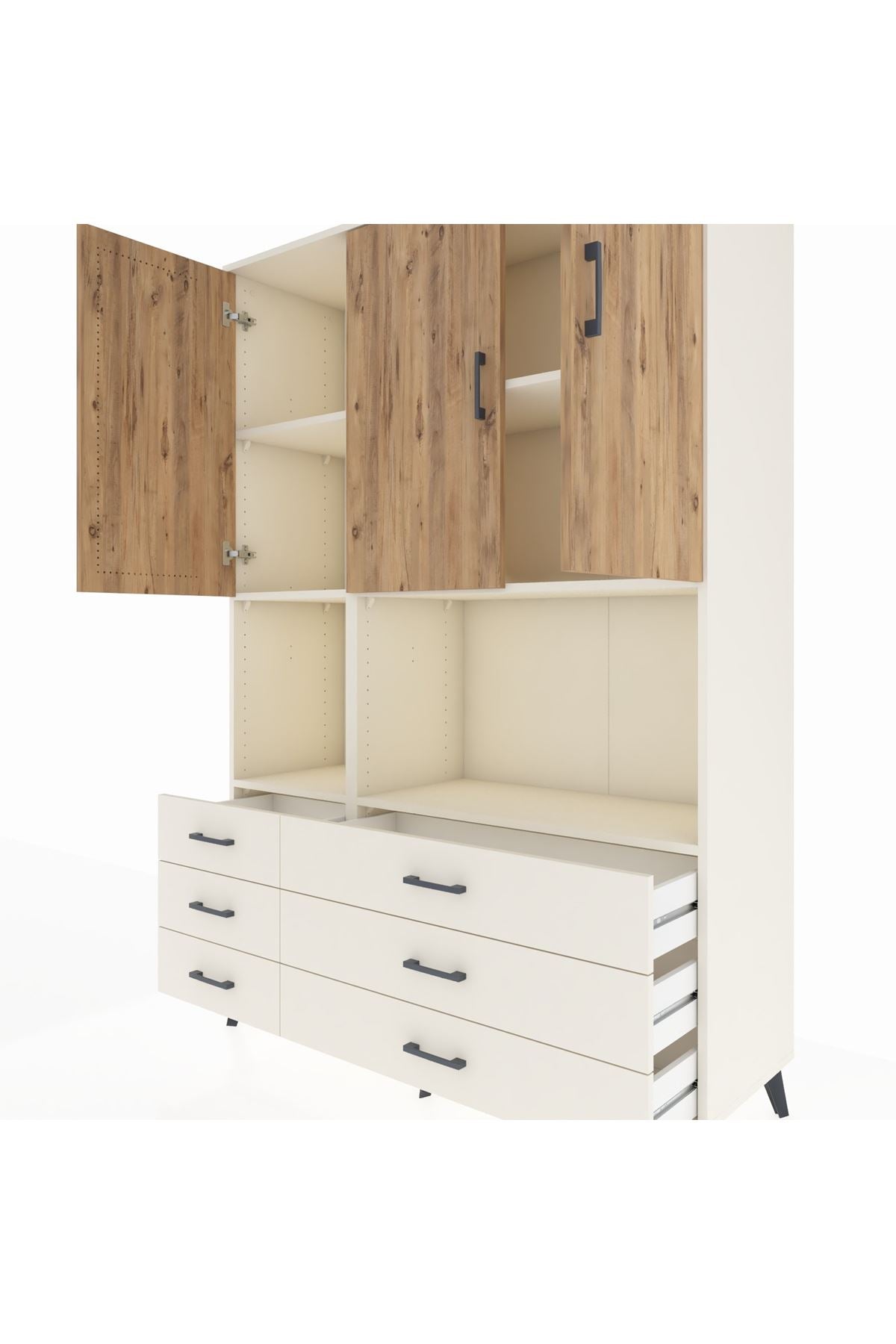 Hyperion Dolap 6 Raflı 6 Çekmeceli 3 Kapaklı 132x44x195 Aytaşı-Çam/Aytaşı