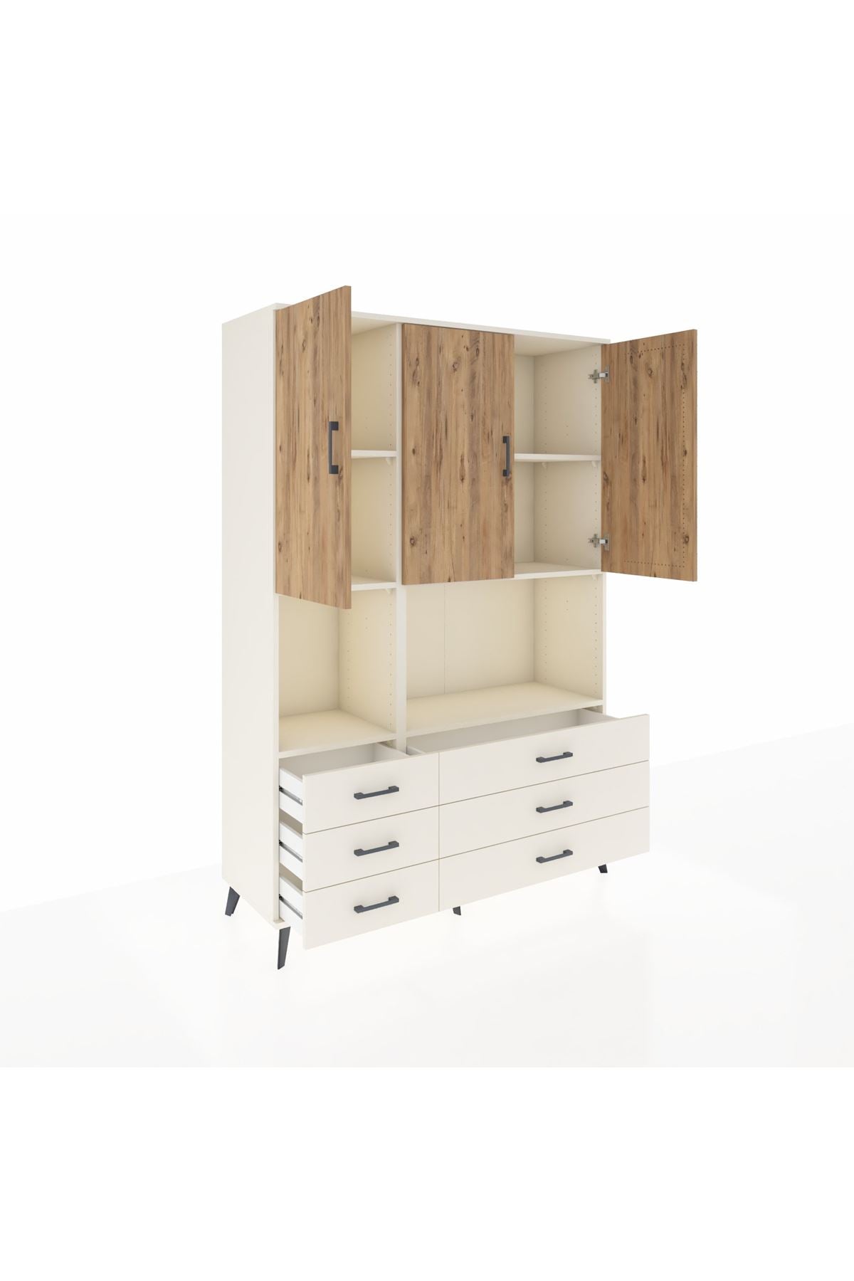 Hyperion Dolap 6 Raflı 6 Çekmeceli 3 Kapaklı 132x44x195 Aytaşı-Çam/Aytaşı