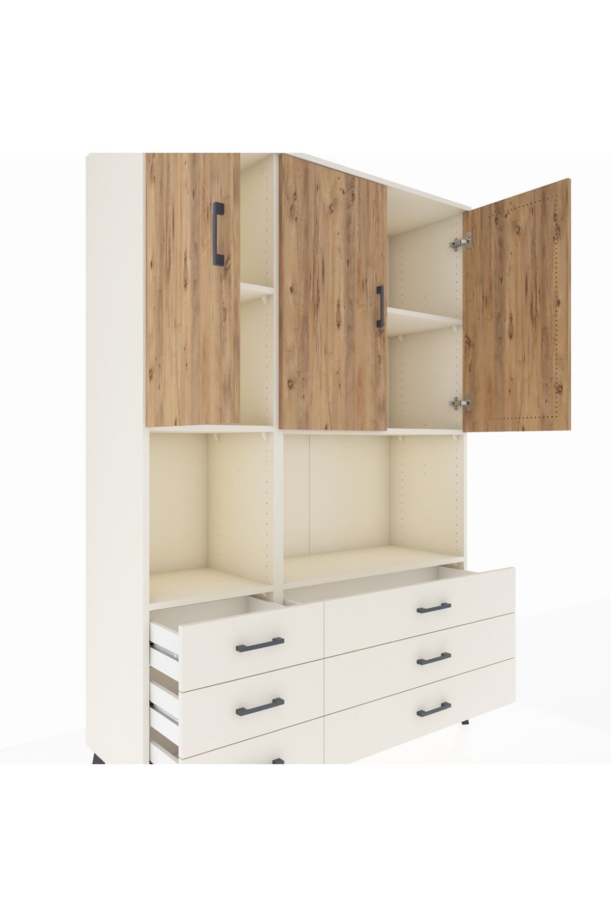 Hyperion Dolap 6 Raflı 6 Çekmeceli 3 Kapaklı 132x44x195 Aytaşı-Çam/Aytaşı