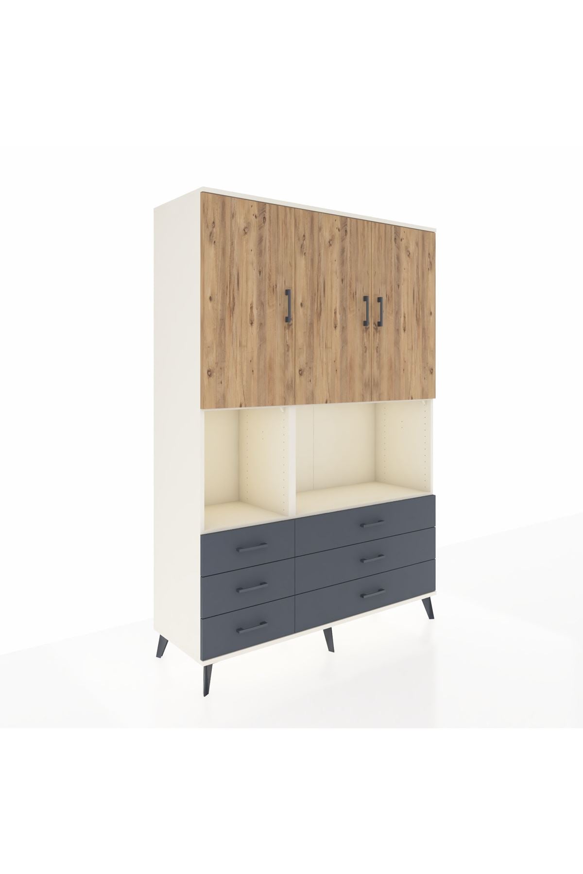 Hyperion Dolap 6 Raflı 6 Çekmeceli 3 Kapaklı 132x44x195 Aytaşı-Çam/Antrasit