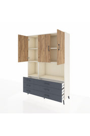 Hyperion Dolap 6 Raflı 6 Çekmeceli 3 Kapaklı 132x44x195 Aytaşı-Çam/Antrasit