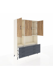 Hyperion Dolap 6 Raflı 6 Çekmeceli 3 Kapaklı 132x44x195 Aytaşı-Çam/Antrasit