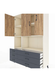 Hyperion Dolap 6 Raflı 6 Çekmeceli 3 Kapaklı 132x44x195 Aytaşı-Çam/Antrasit